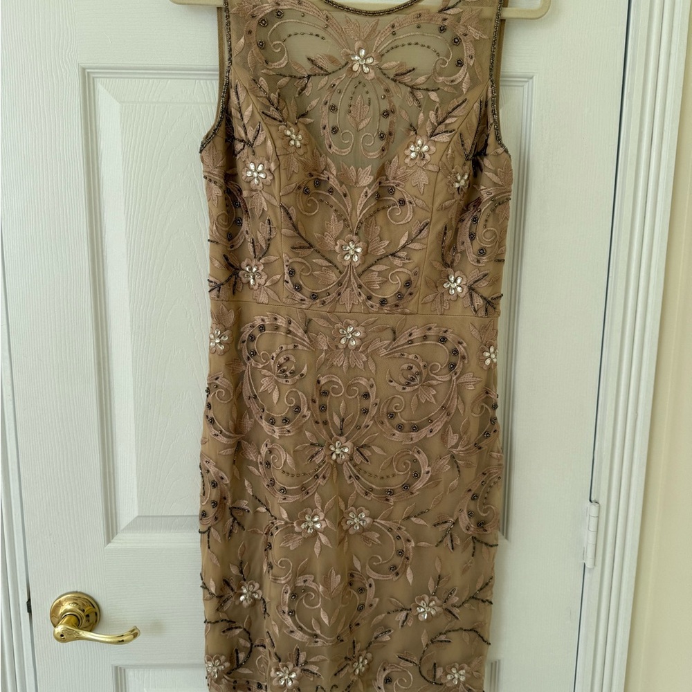 Sue Wong Tan Sheath Dress with Scoop Neck for Weddings